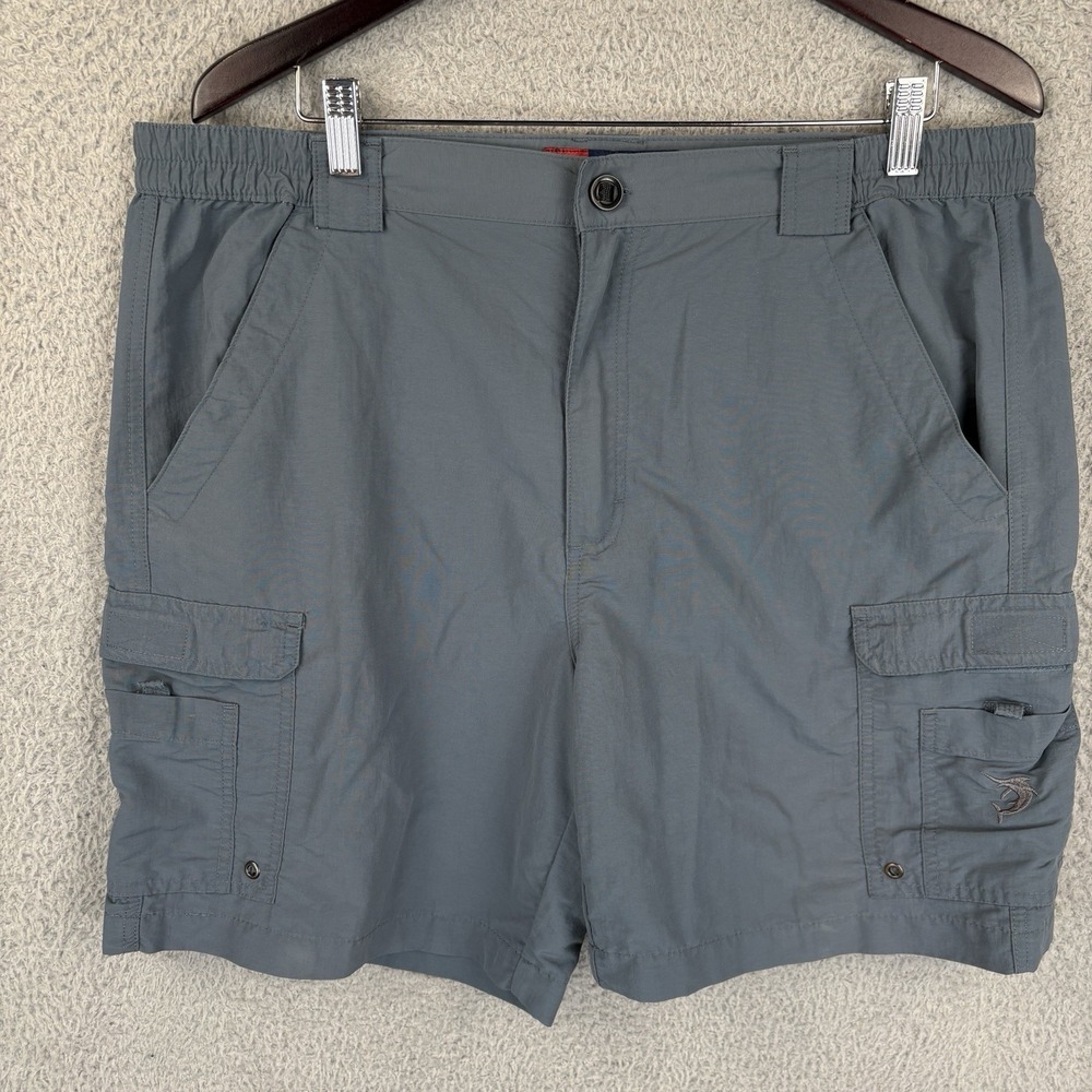 Reel Legends Fishing Cargo Shorts Mens 34Blue Nylon‎ Boating 8" Inseam
